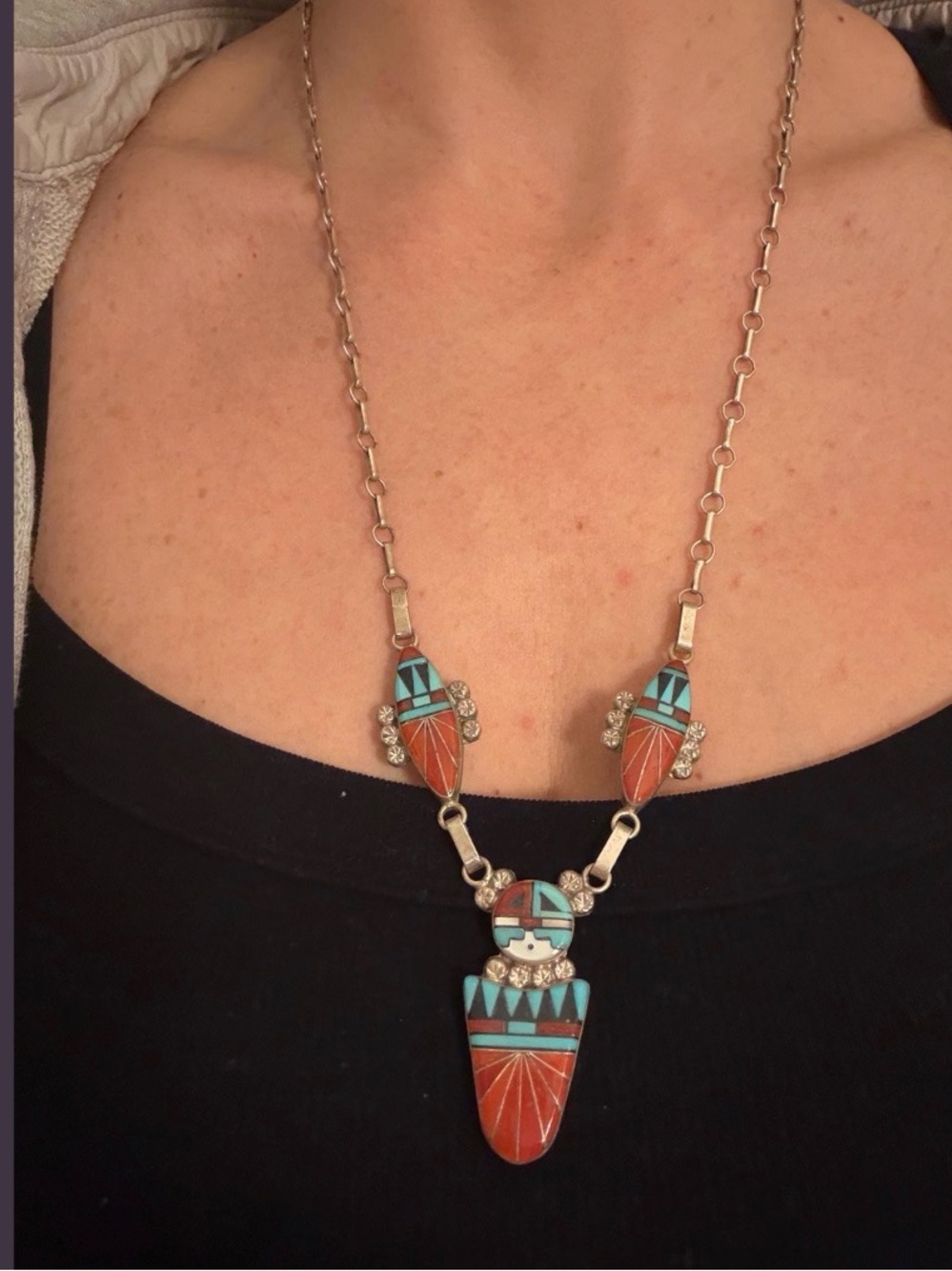 Zuni sterling silver necklace hand-crafted by Ola Eriacho.